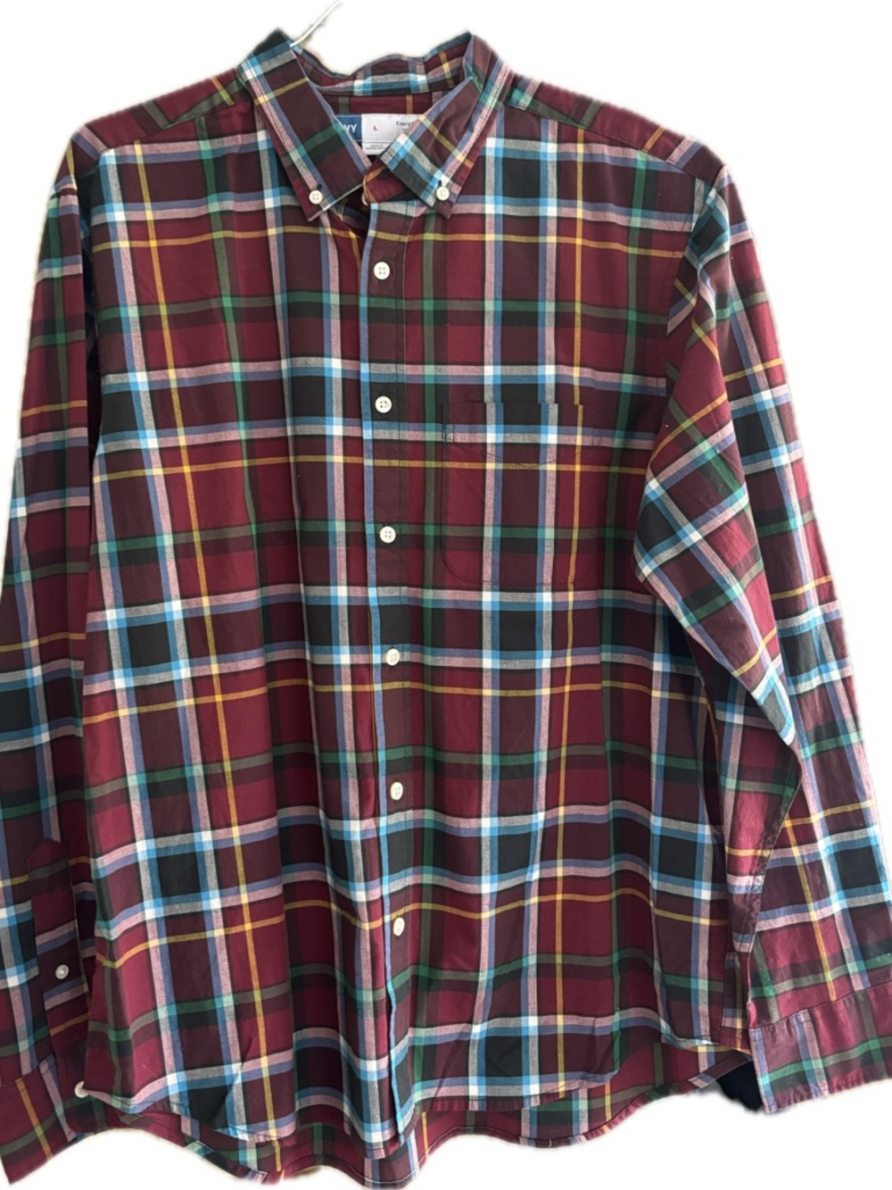 Old Navy Men's Burgundy Plaid Button-Down Shirt